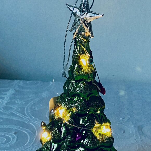 NEW Glittered Decorated Light-Up Christmas Tree Ornament 7.5” RAZ Imports NWT - Picture 1 of 3